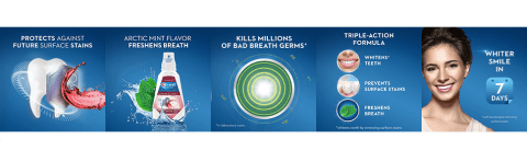 Protects against stains Arctic mint flavor Kills germs Triple-action Whiter smile in 7 days