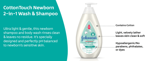 Johnson's CottonTouch Newborn Baby Wash & Shampoo, Made with Real