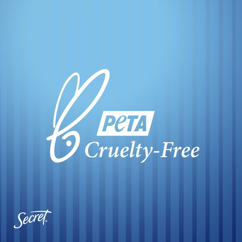 The Secret logo. Peta logo with the tagline: PETA. Cruelty-free.