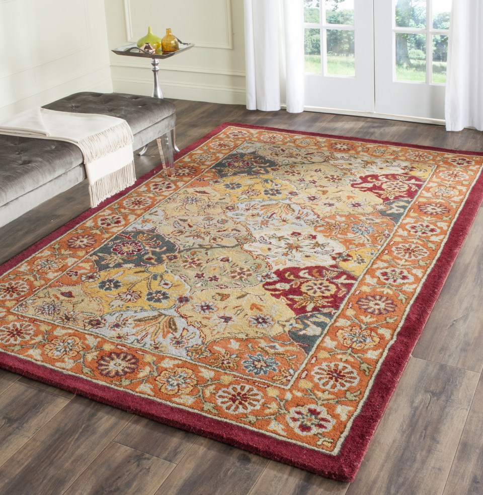 Safavieh Heritage Ajmer 3 x 5 Navy/Orange Indoor Floral/Botanical Oriental Handcrafted Throw Rug Safavieh Heritage Ajmer 3 x 5 Navy/Orange Indoor Floral/Botanical Oriental Handcrafted Throw Rug