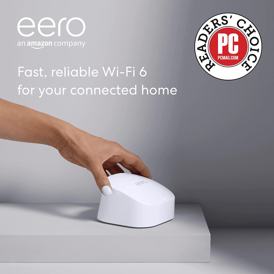 3-pack, one eero 6 router + two eero 6 extenders eero 6 dual-band mesh Wi-Fi 6 system with built-in Zigbee smart home hub 