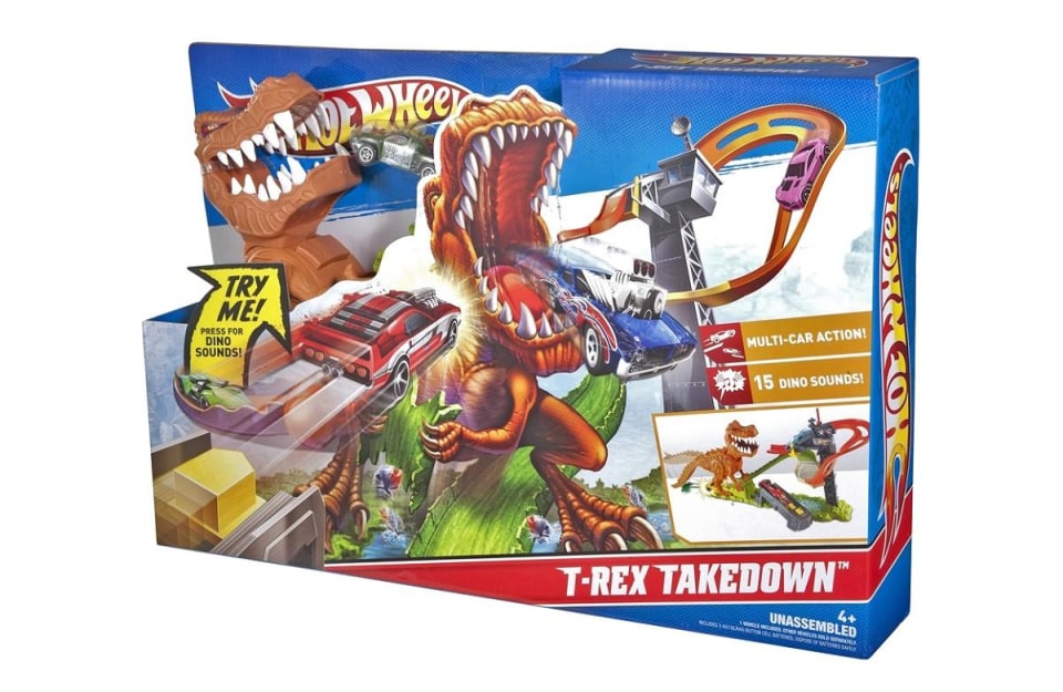 2011 Hot Wheels T-Rex Takedown Track Play Set Dino Sounds 18 Cars