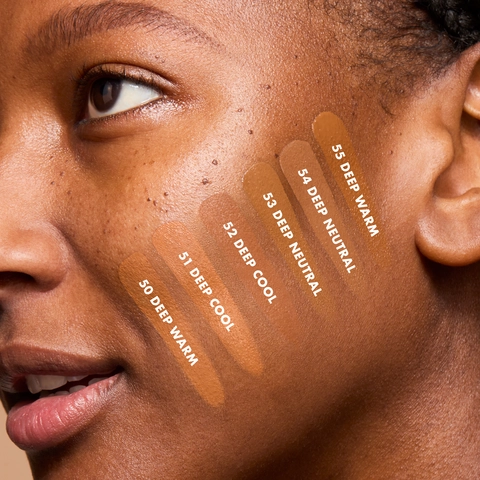 Soft Glam Satin Foundation deep shades on model