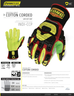 Impact Cotton Corded Waterproof Ironclad KONG Gloves (Large)