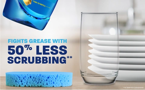 Fights Grease with 50% Less Scrubbing