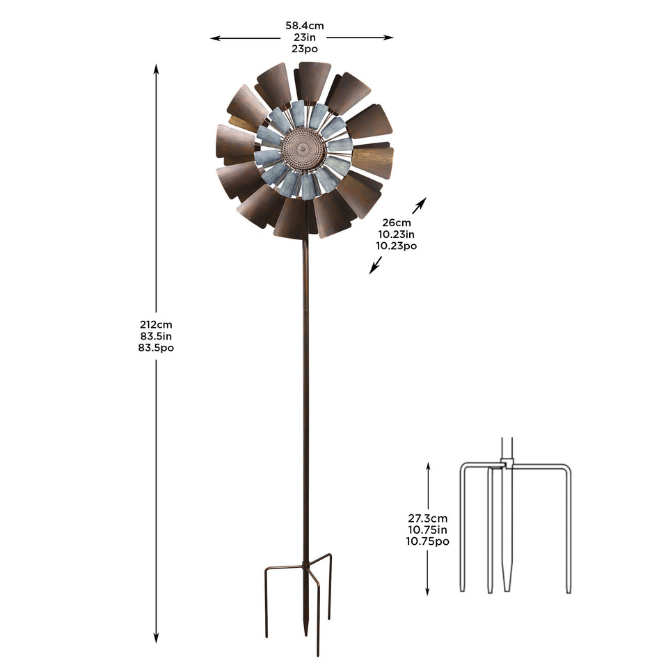 Stylecraft Metal Farm Wind Spinner, 23" Dia. x 10.25" W x 83.75" H