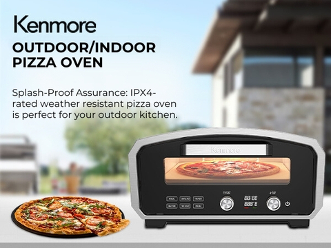 thumbnail video image 2 of Kenmore Outdoor/Indoor Electric Pizza Oven – Cooks 13” Pizza In Minutes | 850°F For Wood Fired Taste | Weather-Resistant Portable Countertop Oven | 5 Presets | Pizza Stone & Peel | Stainless Steel, 2 of 9