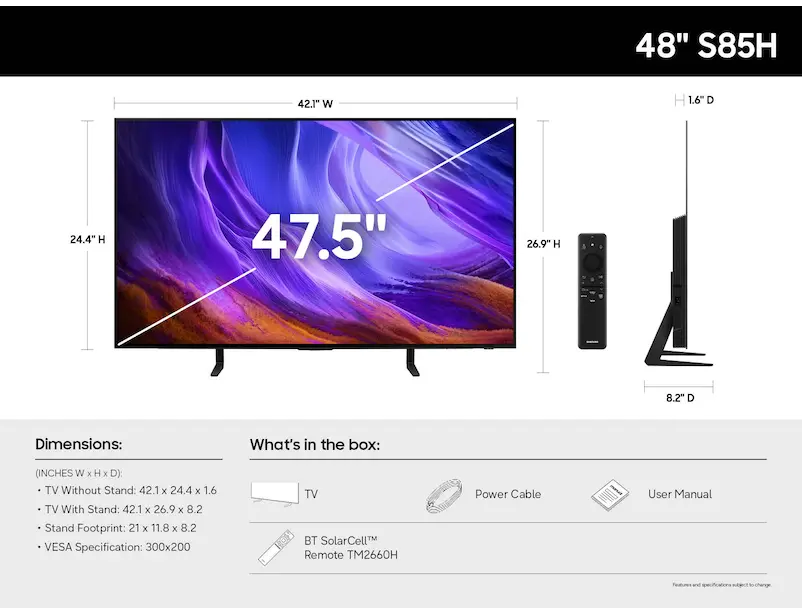 Samsung S85H OLED 48-Inch 4K Smart TV - QN48S85HAEXZA