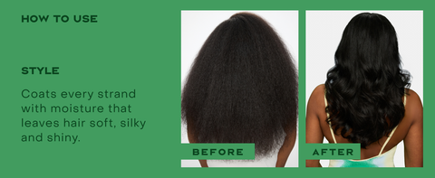 Before and after of hair going from textured to sleek and straight with SheaMoisture.