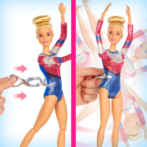 Barbie Gymnastics Doll & Accessories, Playset with Brunette Fashion Doll,  C-Clip for Flipping Action, Balance Beam, Warm-Up Suit & More