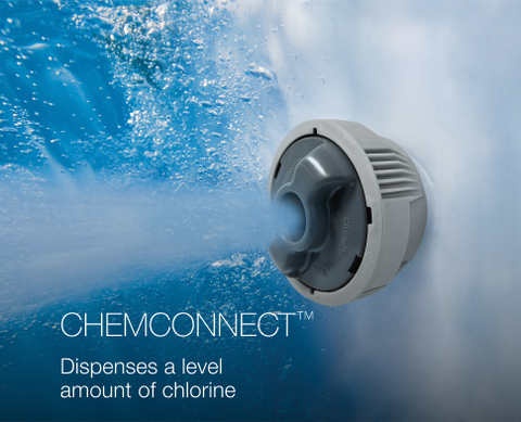 ChemConnect chemical dispenser releases a steady amount of chlorine.