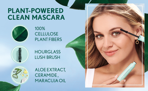 Plant-Powered Clean Mascar. 100% Cellulose Plant Fibers. Hourglass Lush Brush. Aloe extract, ceramide, maracuja oil