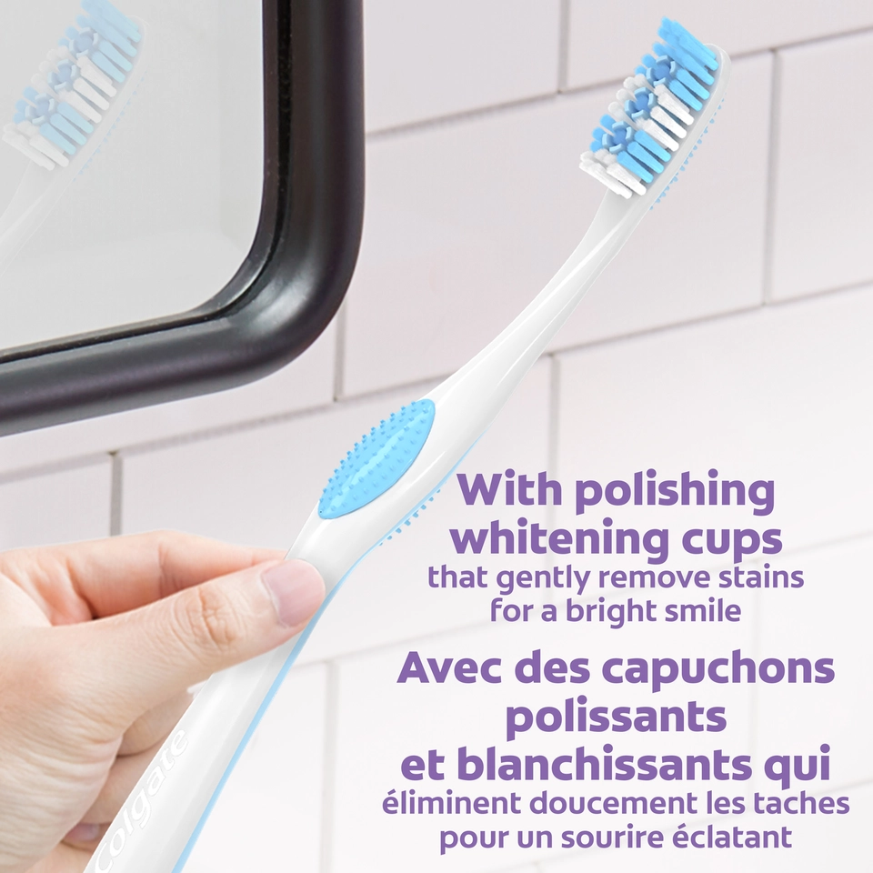 with polishing whitening cups that gently remove stains for a bright smile