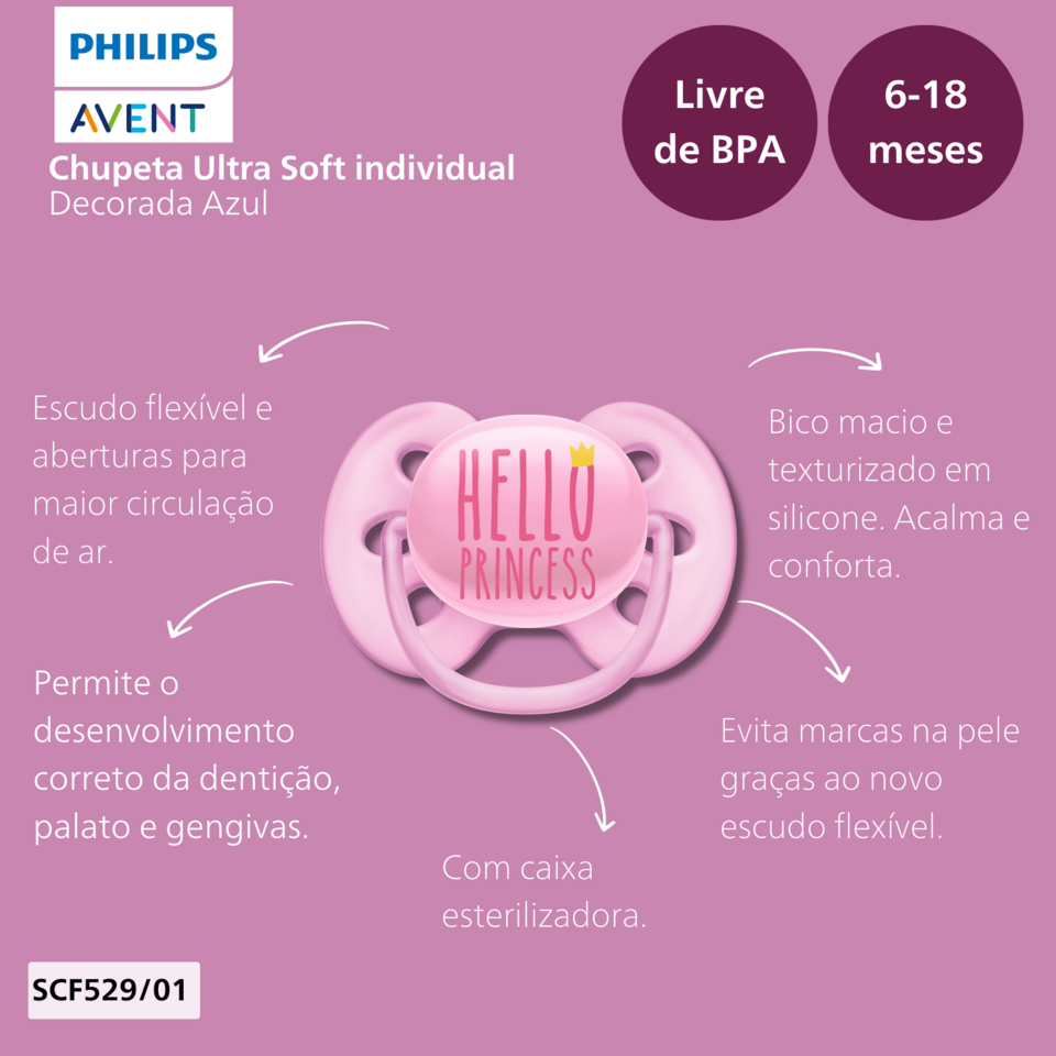 Chupete Ultra Soft Deco Philips Avent Scf529/01 6-18 M Color Rosa Período  de edad 6-18 meses