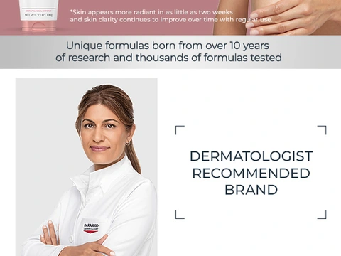 Eucerin formula enriched with three key ingredients: Thiamidol visibly reduces persistent dark spots from sun and aging; Lactic Acid gently exfoliates; Hyaluronic Acid hydrates and smooths. Dermatologist in white coat; "Dermatologist Recommended Brand."