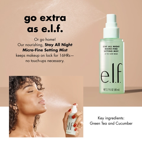 Stay All Night Setting Spray image with model spraying the product.