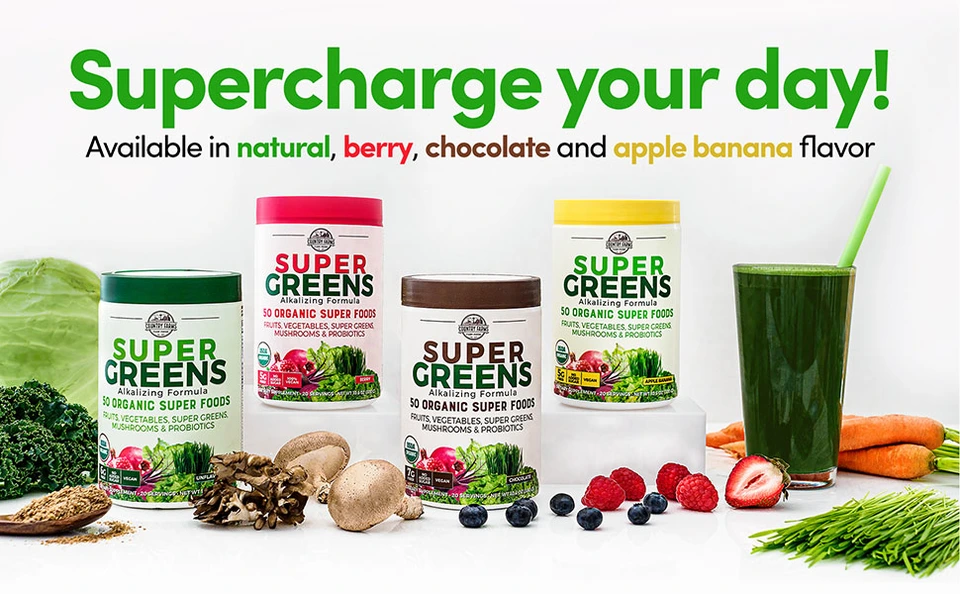 Country Farms Super Greens Organic Superfood Supplement Alkalizing Formula Unflavored Powder 10.6 oz 300 g Walmart