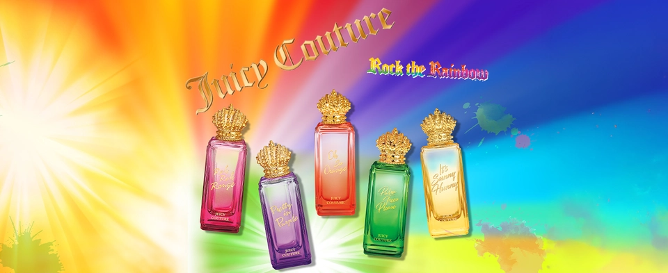 Juicy Couture Rock The Rainbow fragrance collection bottles