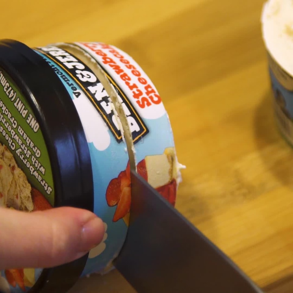 thumbnail video image 2 of Ben & Jerry's Strawberry Cheesecake Strawberry Ice Cream Pint, 16 fl oz, 2 of 10