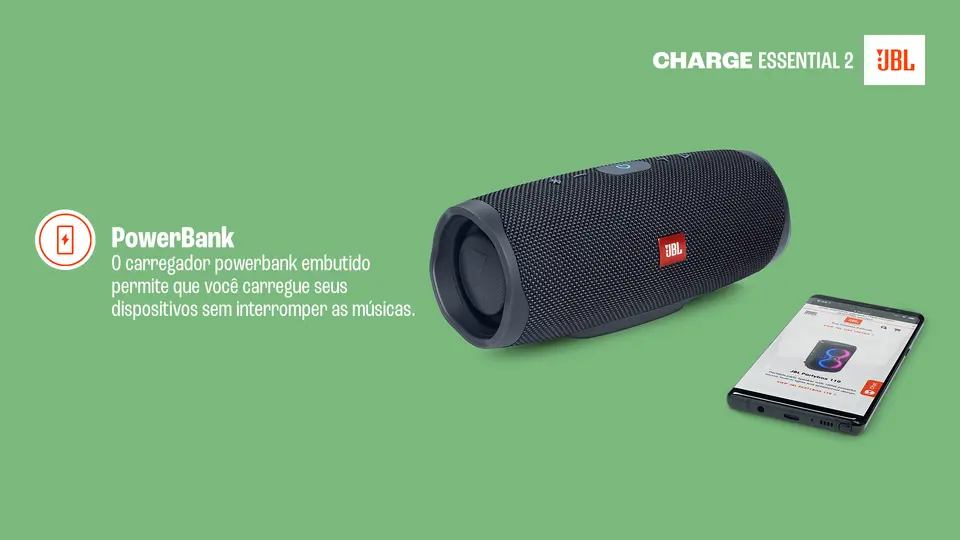 【公式限定】JBL Bluetooth CHARGE ESSENTIAL 2 JBL Charge Essential 2 | Caixa de som JBL com 10% de desconto