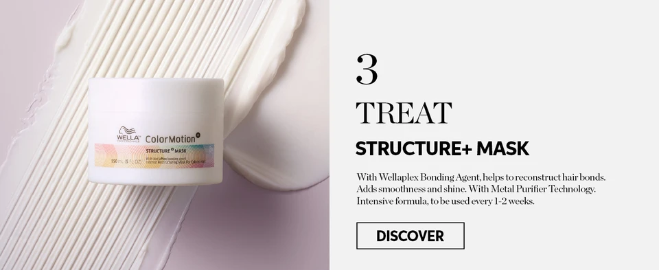 Treat with Structure Mask with WellaPlex Bonding Agent to help reconstruct inner hair bonds