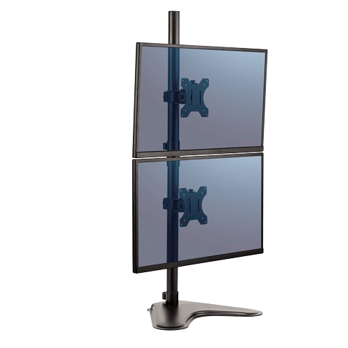 Fellowes Monitor Mount 2 monitoare de pana la 32 inchi (81,28 cm) fiecare - Brat pentru monitor seria Platinum cu arc cu gaz, porturi USB, montare cu clema sau iesire pentru cablu - negru