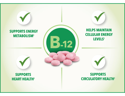 Vitamin B-12 supports energy metabolism, heart health, circulatory health and helps maintain cellula