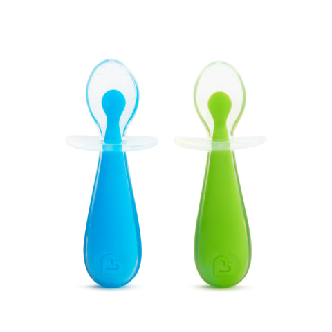 Munchkin® Silicone Scoop™ Trainer Spoons with Choke Guard for Baby Led  Weaning, 4 Count, Blue/Green