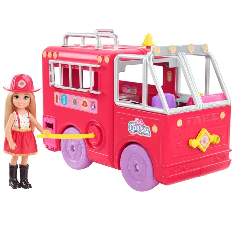 Barbie Chelsea Fire Truck Playset Chelsea Doll 6 inch Fold Out Firetruck 15 Storytelling Accessories Stickers Toys R Us Canada