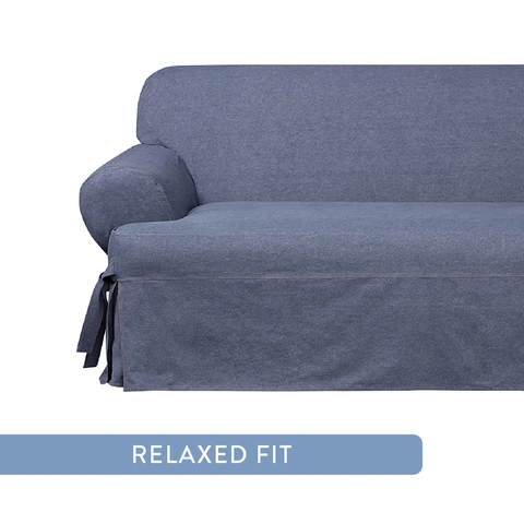 Sure Fit Authentic Denim One Piece T-Cushion Sofa Slipcover - Macy's