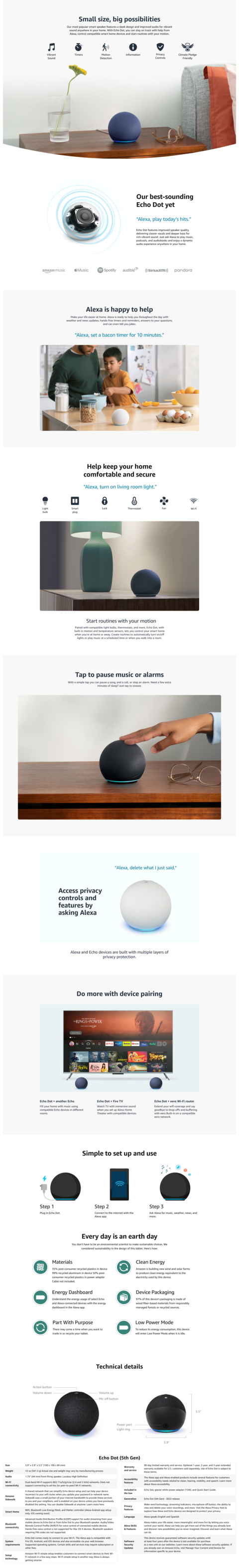 Echo Dot (5th Gen, 2022 Release) Smart Speaker with Alexa - All  Colors