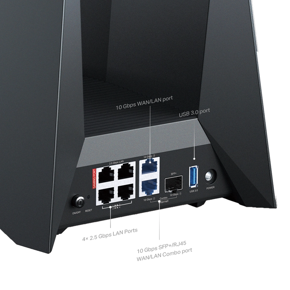 TP Link BE19000 Tri Band Wi Fi 7 Gaming Router Black/Red Archer