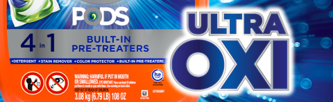 Tide PODS Ultra Oxi laundry detergent pacs with the power of oxi