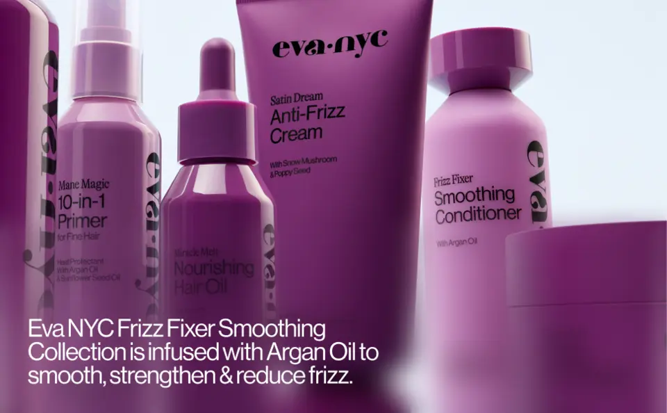 Eva NYC Frizz Fixer Smoothing Collection is infused with argan oil to smooth, strengthen and reduce frizz