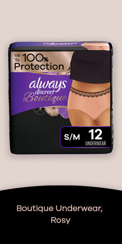  Always Discreet Boutique Low-Rise Postpartum Incontinence  Underwear Size S/M Maximum Absorbency, Up to 100% Leak Protection, Black,  12 Count (Pack of 1) : Health & Household