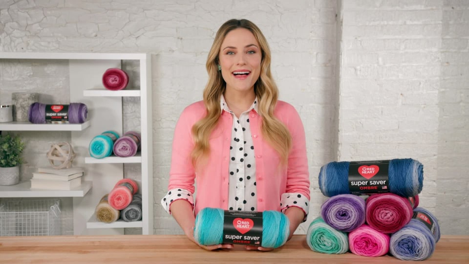 thumbnail video image 2 of Red Heart Super Saver Ombre Medium Acrylic True Blue Yarn, 482 yd, 2 of 13