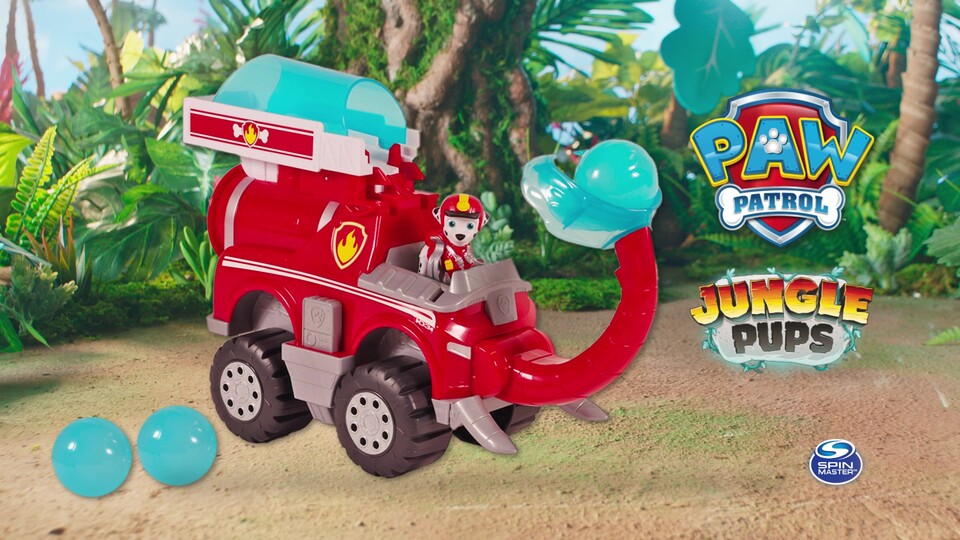 thumbnail video image 2 of PAW Patrol Jungle Pups, Marshall Elephant Firetruck with Figure, Toys for Kids Ages 3 and Up, 2 of 12