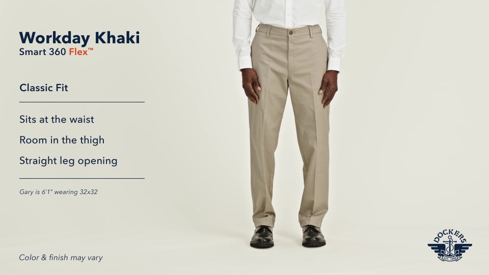 thumbnail video image 2 of Dockers Men's Workday Khaki Classic Fit Smart 360 Flex Pants, 2 of 7