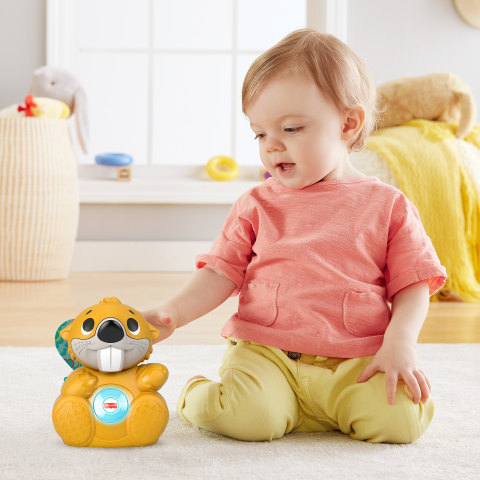 Fisher-Price Linkimals Baby & Toddler Learning Toy Boppin' Beaver With  Interactive Lights & Music For Ages 9+ Months,Yellow