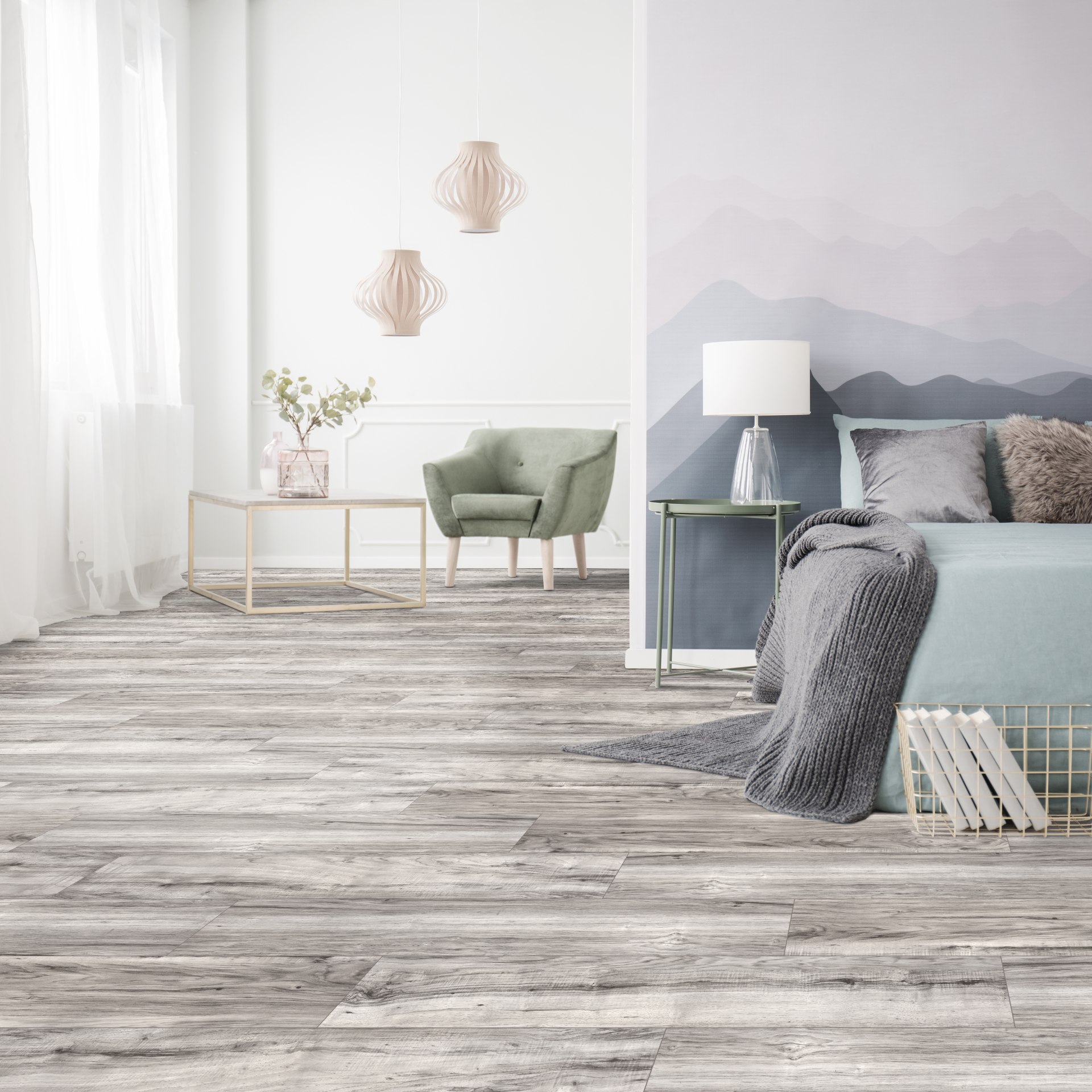 Golden Select Urban Grey 19 2 Cm 7 56 In Hand Scraped Water Resistant Laminate Flooring With Pre Attached Foam Backer Costco