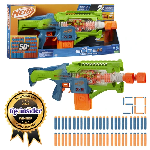 NERF X-2 ダブルパンチ トイガン Nerf Elite 2.0 Double Punch Motorized Automatic Dart Blaster, 50