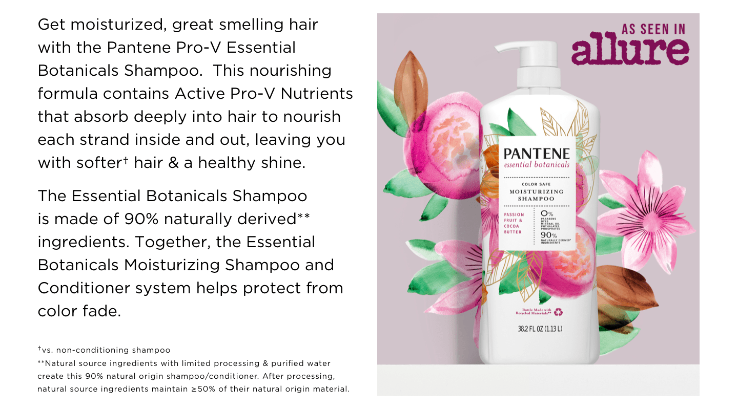 Pantene Essential Botanicals Passion Fruit & Cocoa Butter Shampoo, 38.2