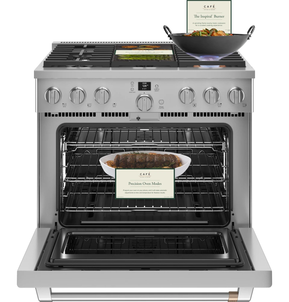 CGY366P2TS1 Cafe 36 Smart All Gas Commercial Style Range with 6 Burners Stainless Steel with Brushed Stainless Handles and Knobs