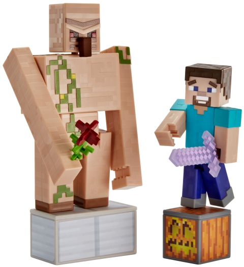 Bonecos Steve E Golem De Ferro Armadura Minecraft Playset - R$ 222,9