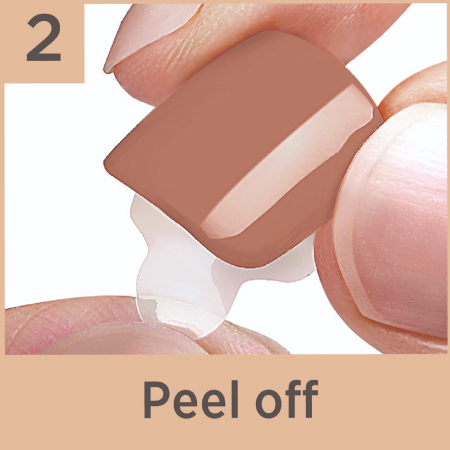 2. Peel backing from the nail, exposing the adhesive.