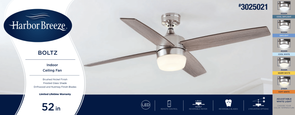 Brushed Nickel Ceiling Fan With Remote, What Size Ceiling Fan For 10×12 Bedroom