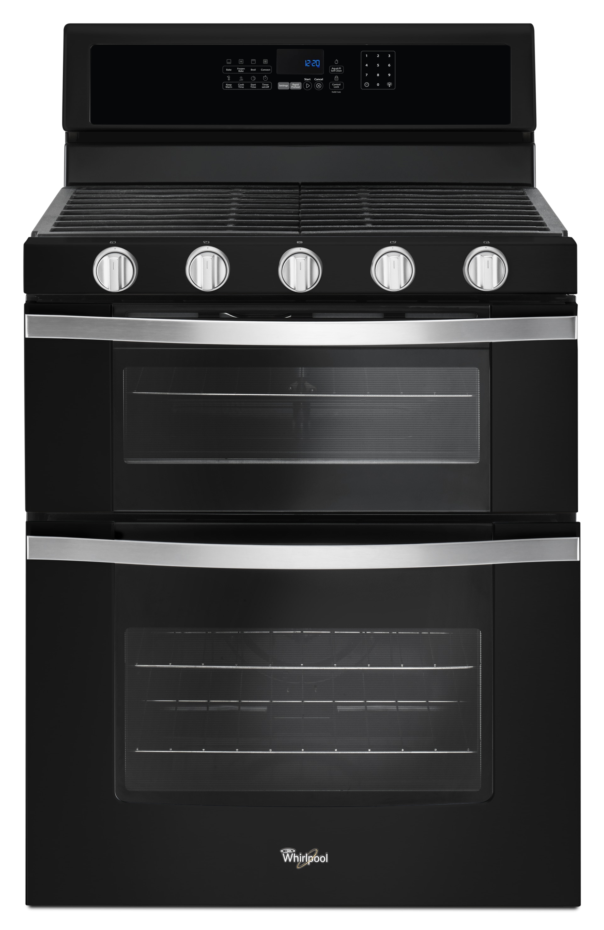 whirlpool gas double oven range