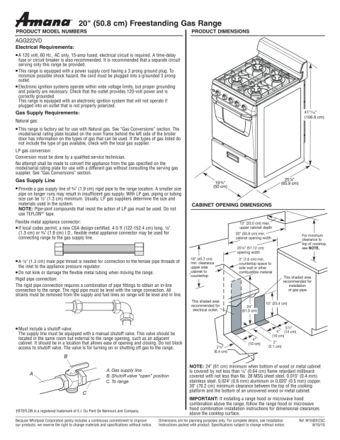 Amana AGG222VDW - Range - freestanding - width: 19.8 in - depth: 26.3
