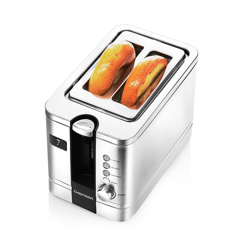 Chefman 2-Slice Pop-Up Stainless Steel Toaster 7 Shade Settings Extra Wide Slots