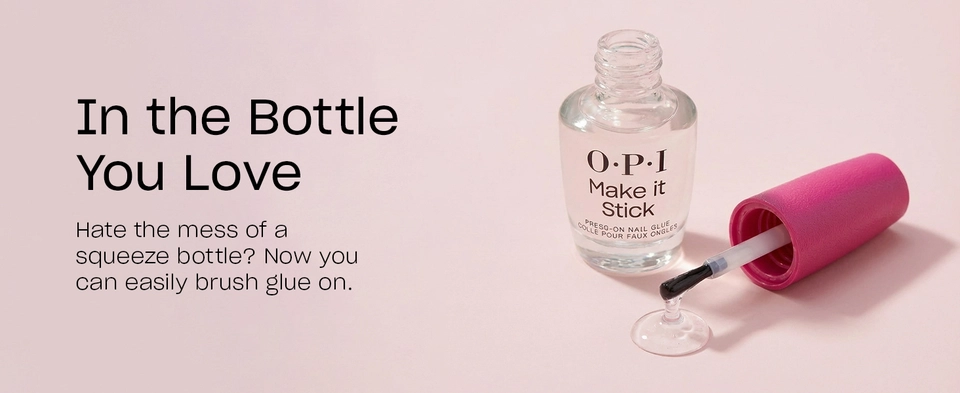 Glue comes in classic OPI bottle with brush